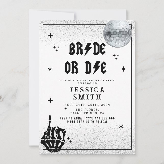 Halloween Bride or Die Bachelorette Invitation (Front)