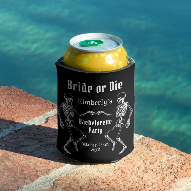 Halloween Bride or Die Skeleton Bachelorette Party Can Cooler (In Situ Pool)