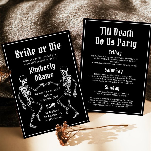 Halloween Bride or Die Skeleton Bachelorette Party Invitation (Creator Uploaded)