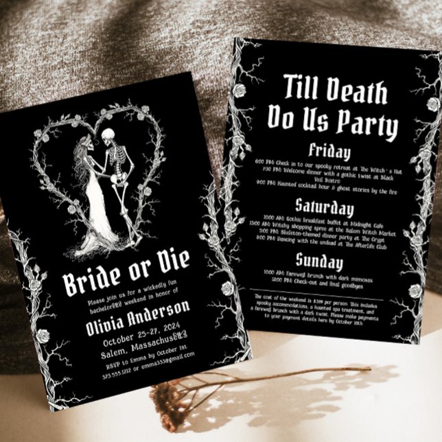 Halloween Bride or Die Skeleton Bachelorette Party Invitation (Creator Uploaded)