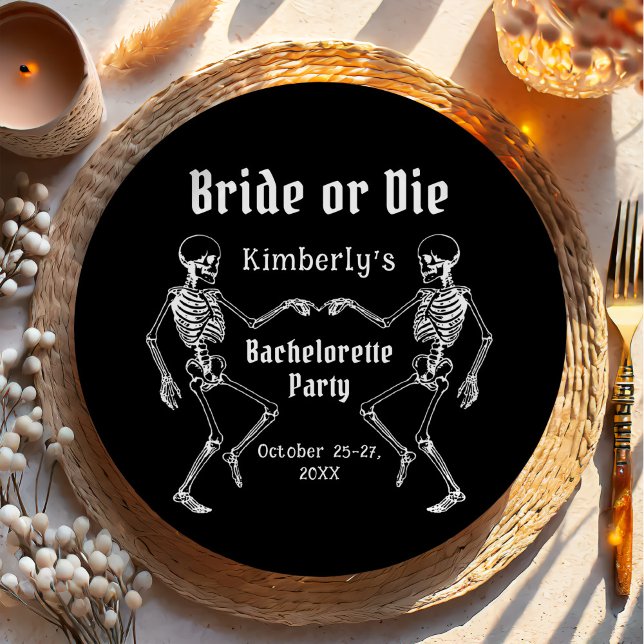 Halloween Bride or Die Skeleton Bachelorette Party Paper Plates (Creator Uploaded)