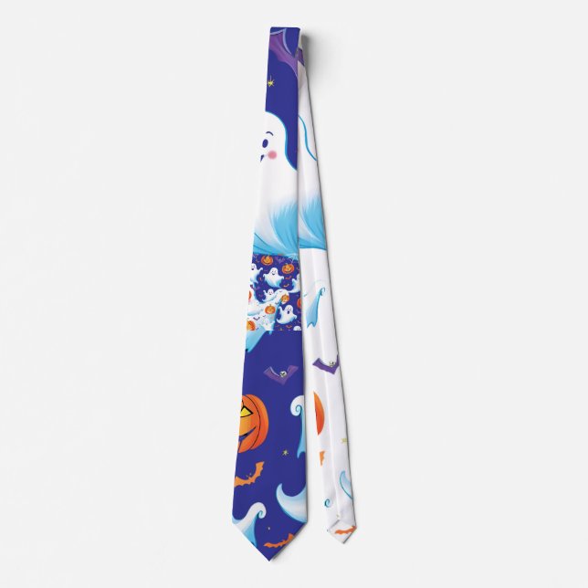 Halloween bright pumpkins and spooky spiders neck tie (Front)