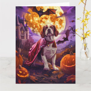 Halloween Brittany Spaniel Vampire Pumpkins Scary Card