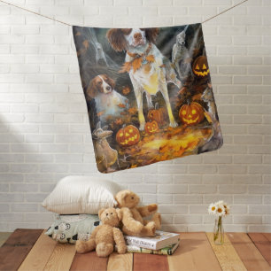 Halloween Brittany Spaniel With Pumpkins Scary Baby Blanket