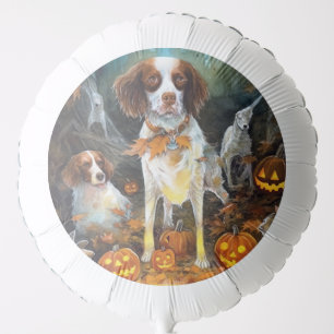 Halloween Brittany Spaniel With Pumpkins Scary Balloon