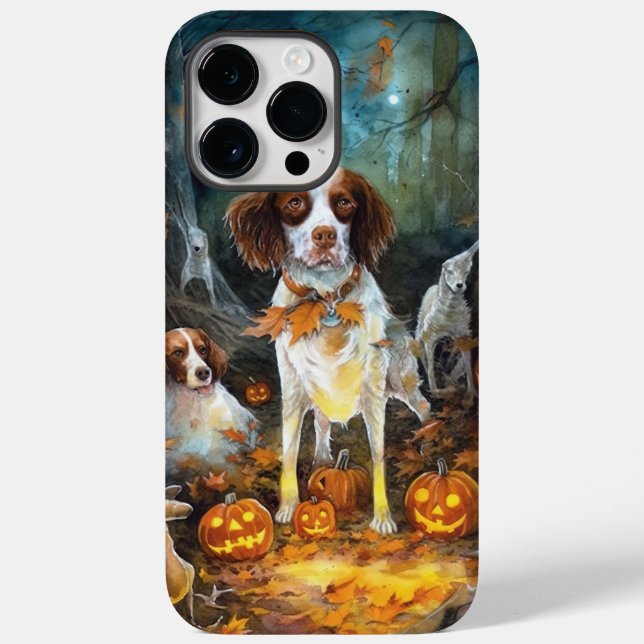 Halloween Brittany Spaniel With Pumpkins Scary Case-Mate iPhone Case (Back)
