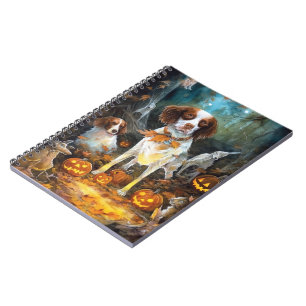 Halloween Brittany Spaniel With Pumpkins Scary Notebook