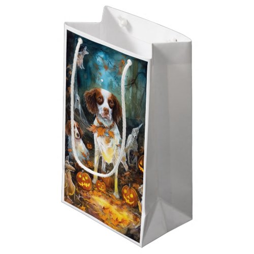 Halloween Brittany Spaniel With Pumpkins Scary Small Gift Bag
