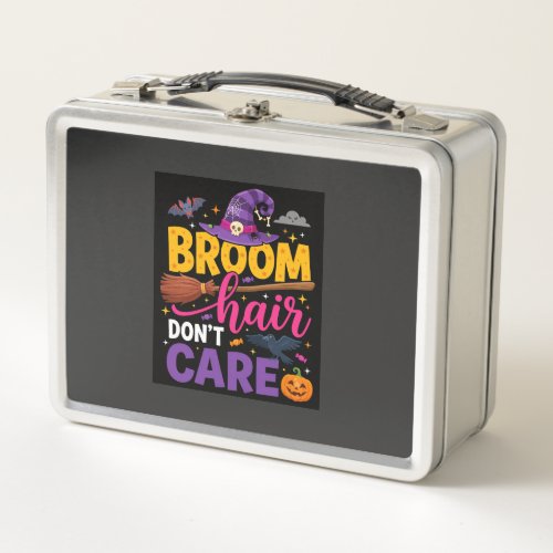 Halloween Broom Hair Don't Care Witch Quote Metal Lunch Box