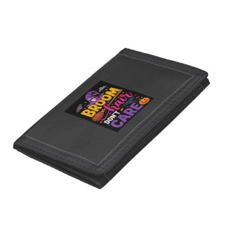 Halloween Broom Hair Don't Care Witch Quote Trifold Wallet