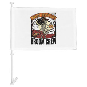 Halloween Broom Rides Vintage Skeleton Witch Graph Car Flag