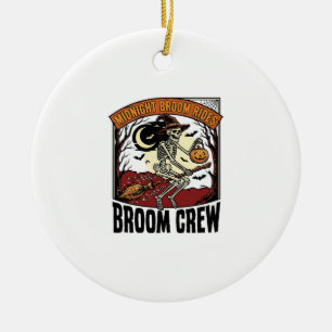 Halloween Broom Rides Vintage Skeleton Witch Graph Ceramic Ornament