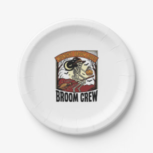 Halloween Broom Rides Vintage Skeleton Witch Graph Paper Plates