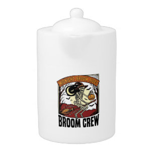 Halloween Broom Rides Vintage Skeleton Witch Graph Teapot