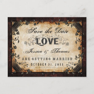 Halloween Brown Gothic LOVE Save Date PostCard