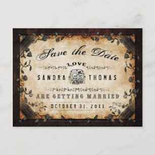Halloween Brown Gothic LOVE Save Date PostCard