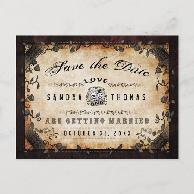 Halloween Brown Gothic LOVE Save Date PostCard (Front)
