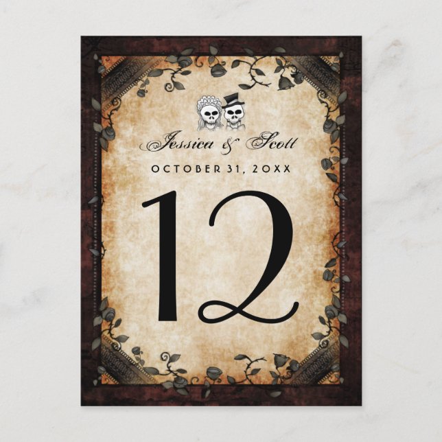 Halloween Brown Gothic Matching Table Number Cards (Front)