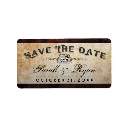 Halloween Brown Gothic Skeleton Matching Save Date Label