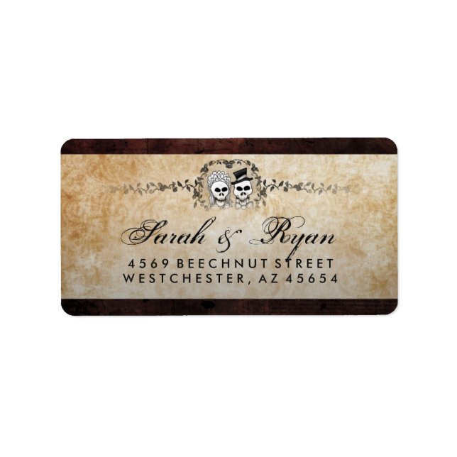 Halloween Brown Gothic Skeletons & Wedding Address Label (Front)