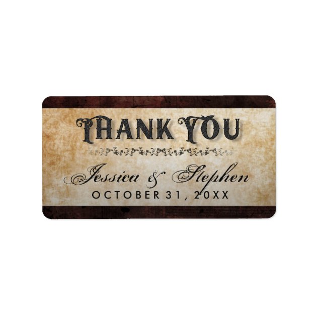 Halloween Brown Gothic Skeletons Wedding Thank You Label