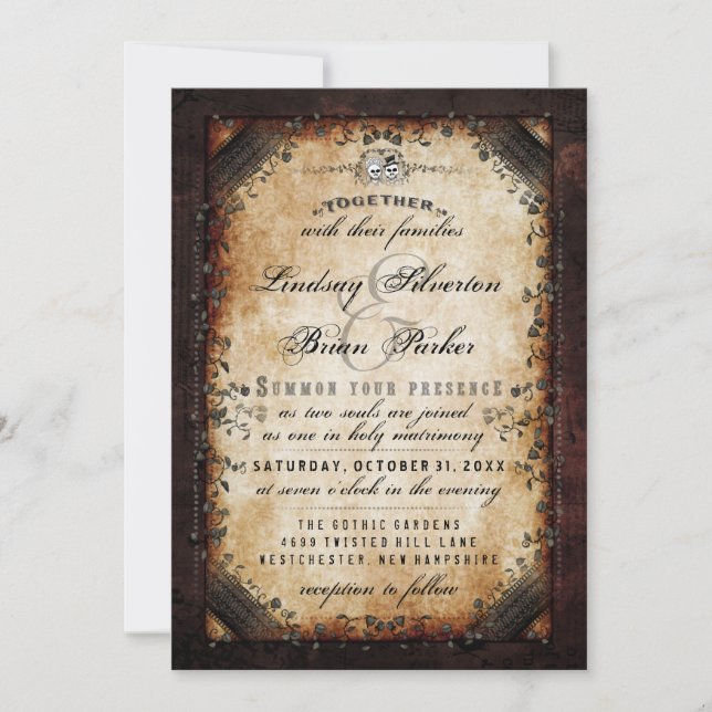Halloween Brown Gothic "Together With" RECEPTION Invitation (Front)
