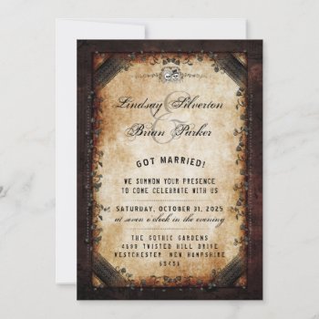 Halloween Brown Gothic - We Got Married Party  Invitation by juliea2010 at Zazzle