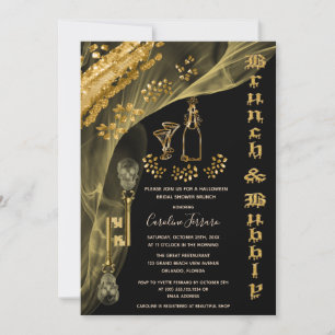 Halloween Brunch & Bubbly, Gold Skull Keys, Wine I Invitation