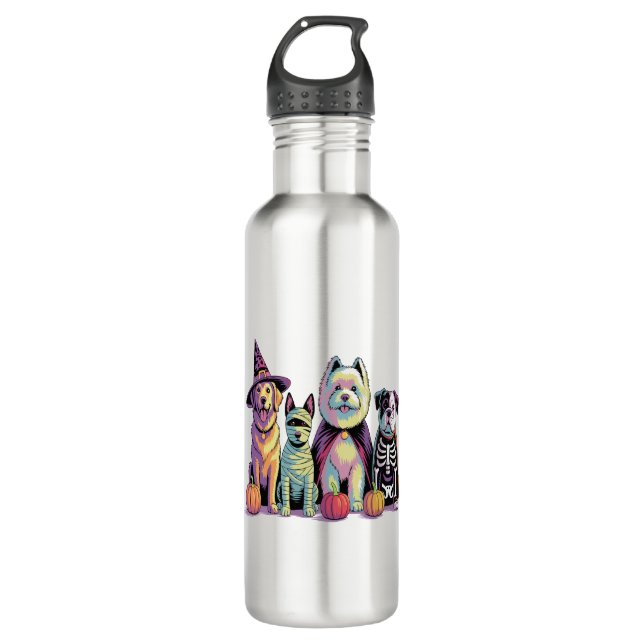 Halloween Brush Squad Dog Stainless Steel Water Bottle (Front)