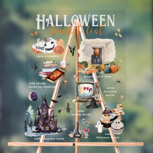 Halloween Bucket List  Watercolor Illustrations Acrylic Sign