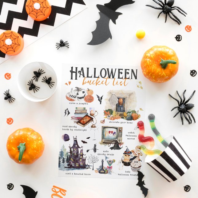Halloween Bucket List | Watercolor Illustrations Holiday Postcard (Creator Uploaded)