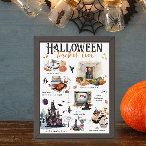 Halloween Bucket List  Watercolor Illustrations Poster