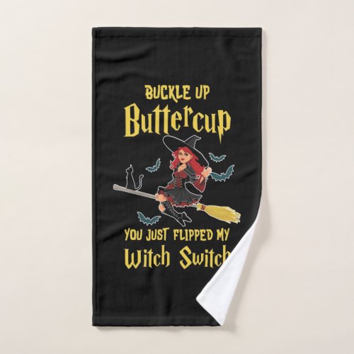 Halloween Buckle Up Buttercup Witch Switch Hand Towel