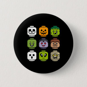 Halloween Building Brick Head Pumpkin Ghost Zombie Button