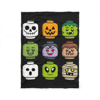 Halloween Building Brick Head Pumpkin Ghost Zombie Fleece Blanket
