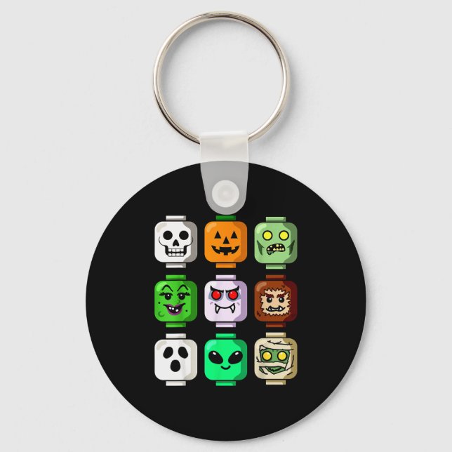 Halloween Building Brick Head Pumpkin Ghost Zombie Keychain (Front)