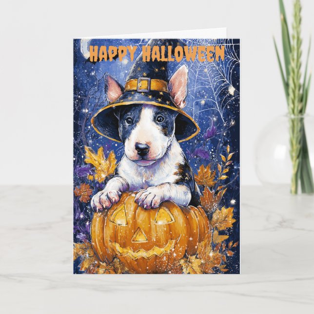 Halloween Bull Terrier Dog Holiday Card (Front)
