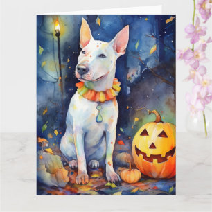 Halloween Bull Terrier With Pumpkins Scary  Card