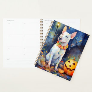 Halloween Bull Terrier With Pumpkins Scary Planner
