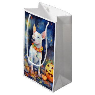 Halloween Bull Terrier With Pumpkins Scary  Small Gift Bag