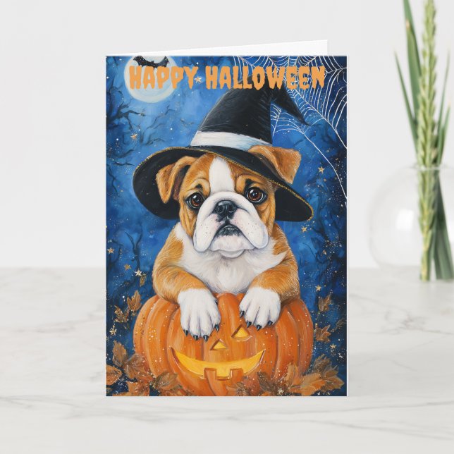Halloween Bulldog Dog Holiday Card (Front)