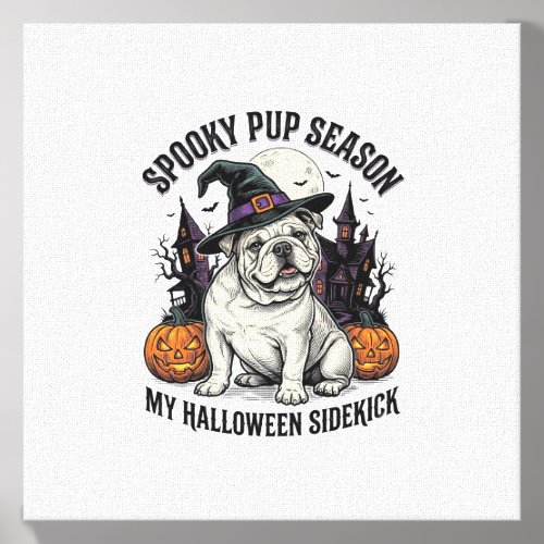 Halloween Bulldog Shirt Cute Witch Dog Vintage Gra Canvas Photo Tile