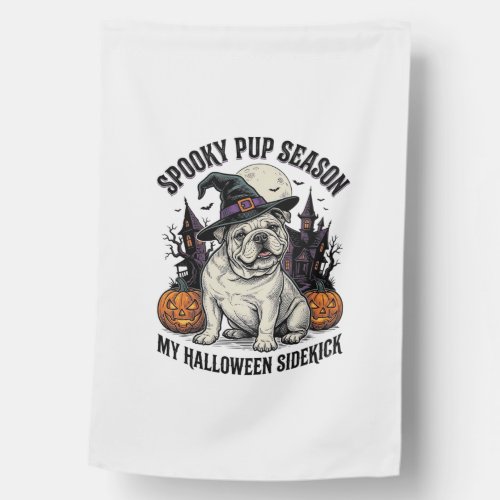 Halloween Bulldog Shirt Cute Witch Dog Vintage Gra House Flag