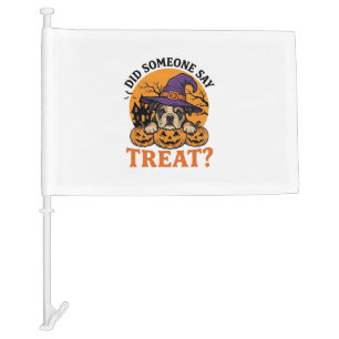 Halloween Bulldog Witch Dog Treat Vintage Shirt De Car Flag