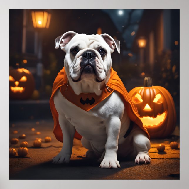 Halloween Bulldog With Costume On An October Night Poster (Front)