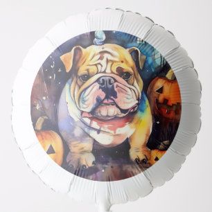 Halloween Bulldog With Pumpkins Scary Balloon
