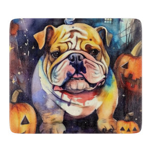 Halloween Bulldog With Pumpkins Scary Cutting Board