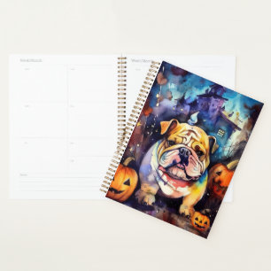 Halloween Bulldog With Pumpkins Scary Planner