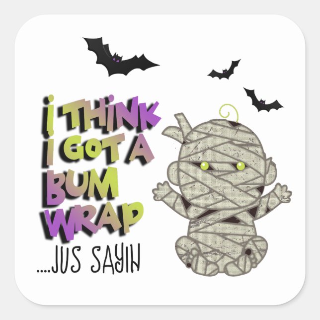Halloween Bum Wrap Mummy Baby Green/Purple ID683 Square Sticker (Front)