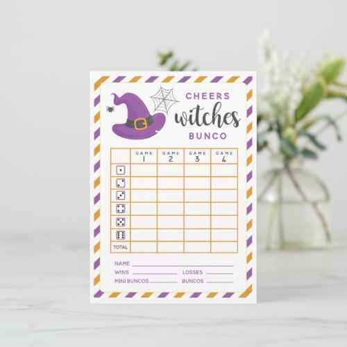 Halloween Bunco card Cheers Witches October Theme